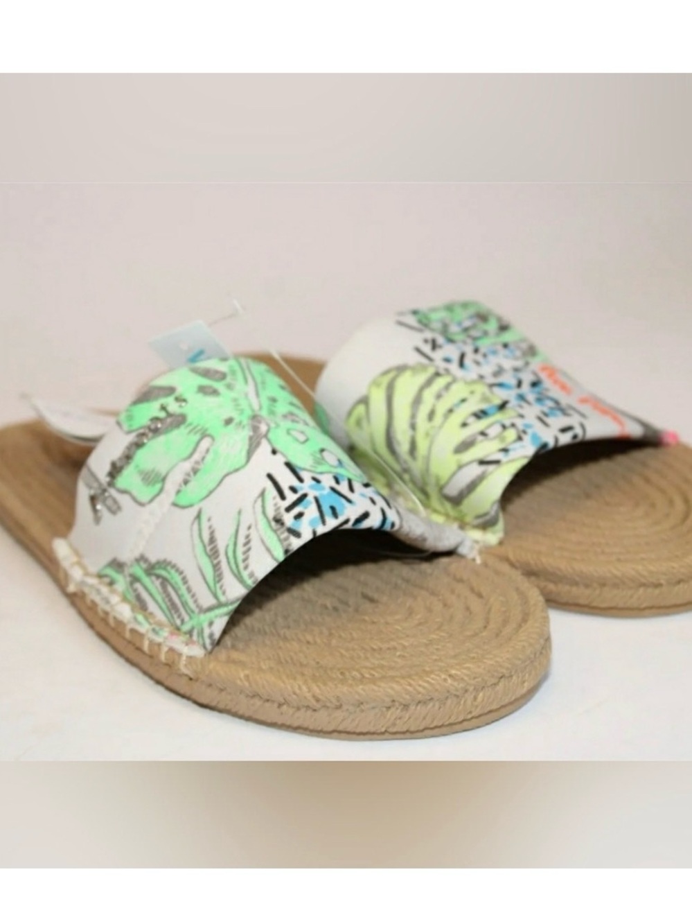 Sakroots Tropical Floral Rope-Textured Slide Sandals in Pink, Green, Blue - Picture 2 of 4